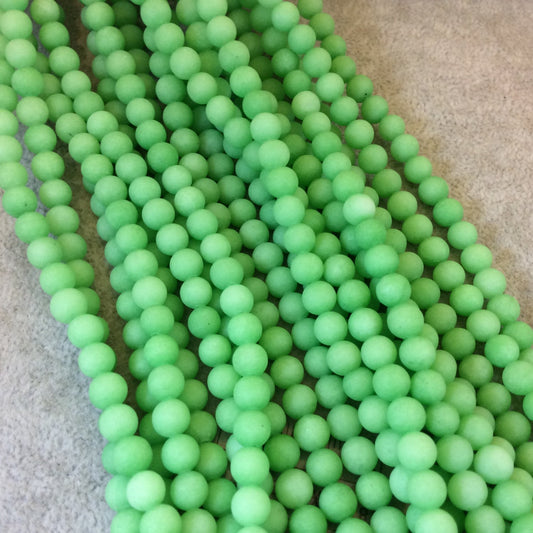 6mm Matte Bright Green Jade Round/Ball Shaped Beads - 15" Strand (Approx. 62 Beads) - Natural Semi-Precious Gemstone - Sold by the Strand
