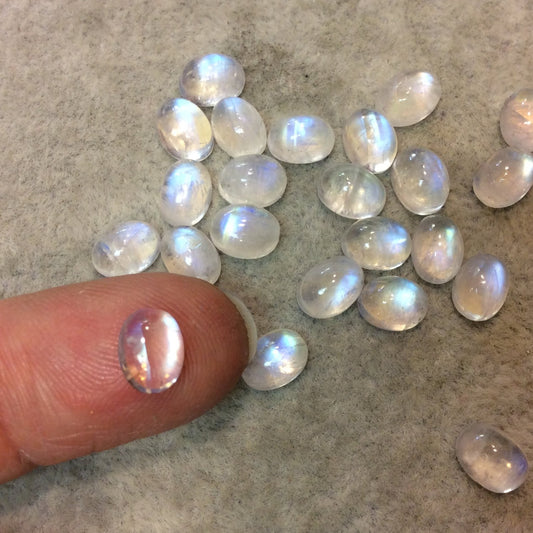 BULK LOT of Six (6) Assorted Oval Shaped AAA Moonstone Flat Back Cabochons - Measuring 6mm x 8mm, 3-4mm Dome Height - Randomly Selected
