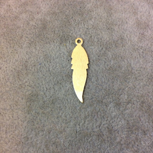 Small Gold Plated Copper Brushed Blank Drilled Notched Feather Shaped Components - Measuring 9mm x 30mm - Sold in Packs of 10 (289-GD)
