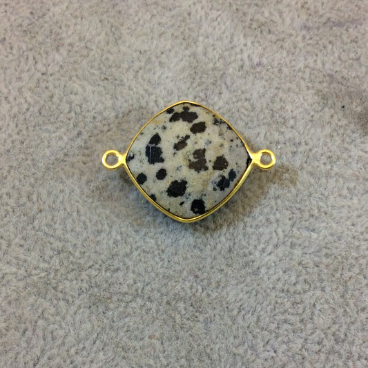 Gold Plated Natural Dalmatian Jasper Faceted Diamond Shaped Copper Bezel Connector - Measures 18mm x 18mm - Sold Individually, Random