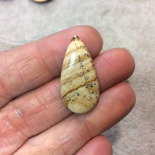 OOAK Natural Picture Jasper Pear/Teardrop Shaped Flat Back Cabochon - Measuring 15mm x 30mm, 4mm Dome Height - High Quality Gemstone Cab