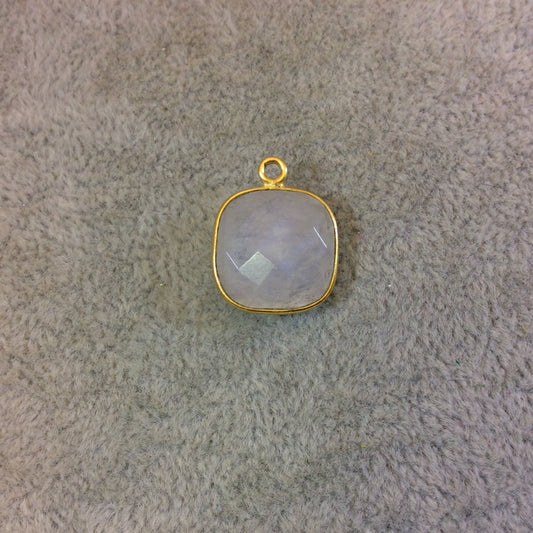 Gold Plated Natural Moonstone Faceted Square Shaped Copper Bezel Pendant - Measures 14mm x 14mm - Sold Individually, Randomly Chosen