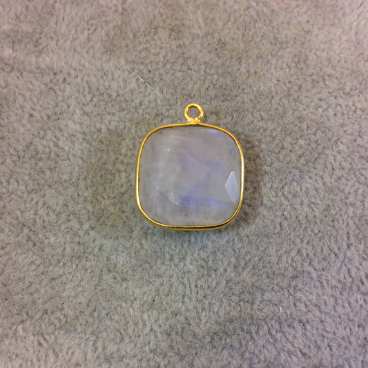 Gold Plated Natural Moonstone Faceted Square Shaped Copper Bezel Pendant - Measures 18mm x 18mm - Sold Individually, Randomly Chosen