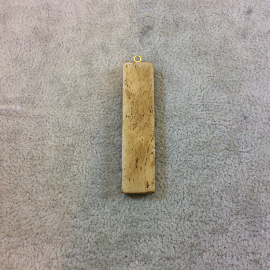 Light Brown Vertical Rectangle/Bar Shaped Carved Natural Ox Bone Focal Pendant - Measuring 13mm x 54mm Approximately - Sold Individually