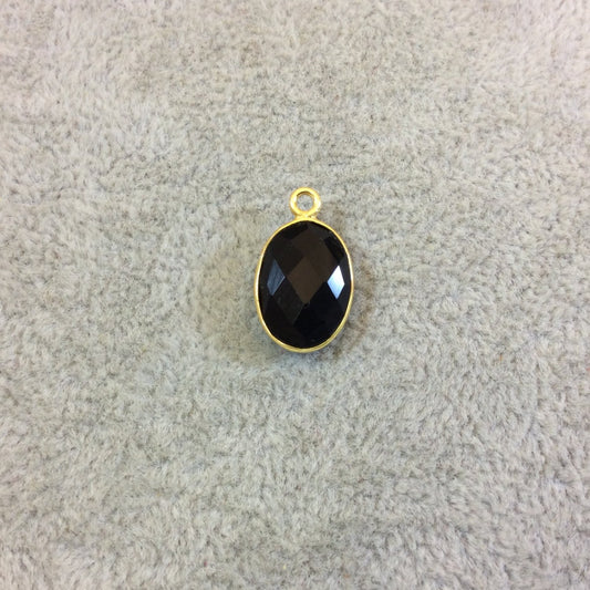 Gold Plated Faceted Hydro (Lab Created) Jet Black Onyx Oblong Oval Shaped Bezel Pendant - Measuring 10mm x 14mm - Sold Individually