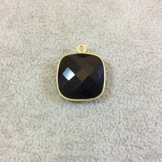 Gold Plated Faceted Hydro (Lab Created) Jet Black Onyx Square Shaped Bezel Pendant - Measuring 18mm x 18mm - Sold Individually