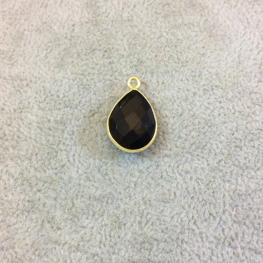 Hydro Jet Black Onyx Bezel | Gold Plated Faceted (Lab Created) Pear Teardrop Shaped Pendant - Measuring 12mm x 16mm - Sold Individually