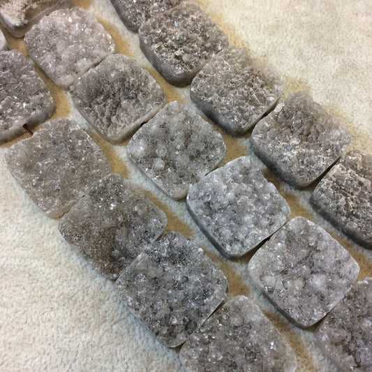 25mm Premium High Quality Druzy Smoky Quartz Square Shaped Beads - 16.5" Strand (Approx. 16 Beads) - Natural Semi-Precious Gemstone