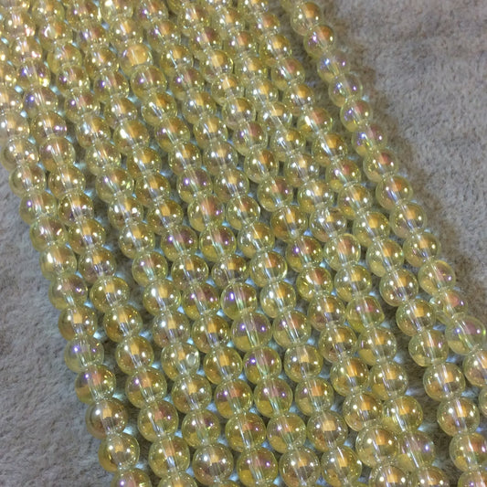 6mm Smooth Mystic Finish Transparent Light Yellow Glass Crystal Round/Ball Shaped Beads - 11.5" Strand ( Approximately 56 Beads per Strand)