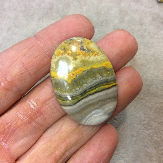 OOAK Natural Bumblebee Jasper Oblong Oval Shaped Flat Back Cabochon - Measuring 27mm x 38mm, 5mm Dome Height - High Quality Gemstone Cab