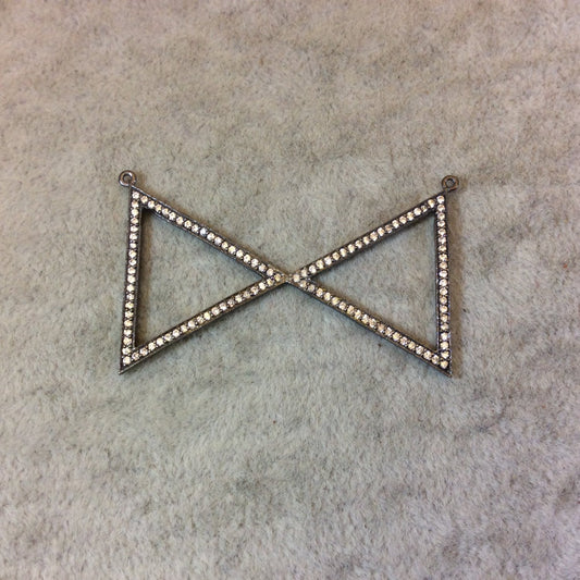 Gunmetal Finish Double Triangle Shaped CZ Cubic Zirconia Inlaid Plated Copper Pendant Component - Measuring 45mm x 27mm - Sold Individually