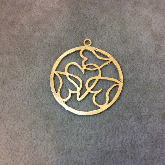 Medium Sized Gold Plated Copper Heart-Filled Circle Shaped Components - Measuring 36mm x 36mm - Sold in Packs of 10 (350-GD)