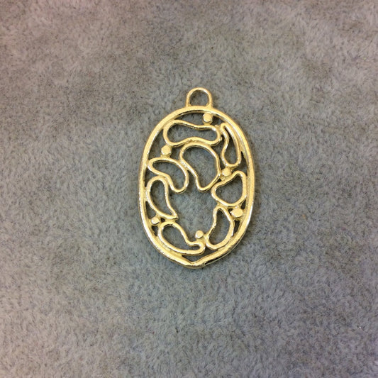 Small Sized Gold Plated Copper Squiggle Line-Filled Oval Shaped Components - Measuring 24mm x 30mm - Sold in Packs of 10 (422-GD)
