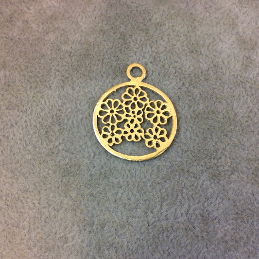 Small Sized Gold Plated Copper Flower-Filled Circle Shaped Components - Measuring 24mm x 24mm - Sold in Packs of 10 Components (328-GD)