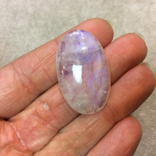 AAA Oblong Oval Shaped Moonstone Flat Back Cabochon with Blue Flash - Measuring 22mm x 36mm, 8mm Dome Height - Natural Gemstone Cab