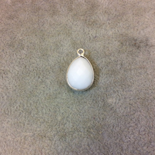 Silver Plated Faceted White Hydro (Lab Created) Chalcedony Pear/Teardrop Shaped Bezel Pendant - Measuring 12mm x 16mm - Sold Individually