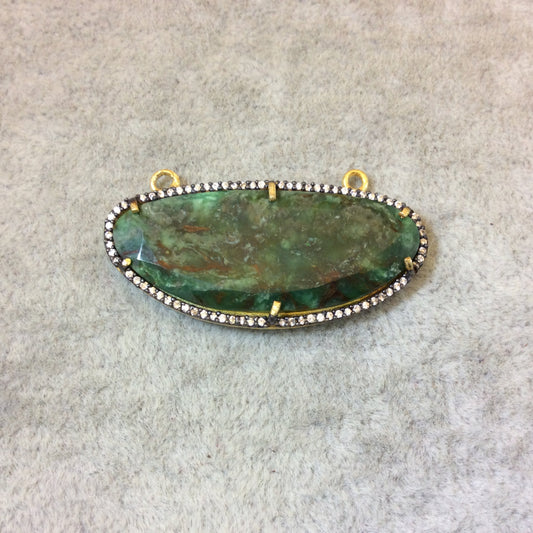 Chrysoprase Bezel | Gold Finish CZ Cubic Zirconia Rimmed Faceted Natural Long Oval Shaped Pendant - Measures 19mm x 42mm - Sold Individually