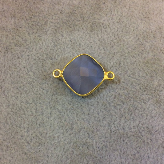 Gold Plated Faceted Synthetic Gray Cat's Eye (Manmade Glass) Diamond Shaped Bezel Connector - Measuring 15mm x 15mm - Sold Individually