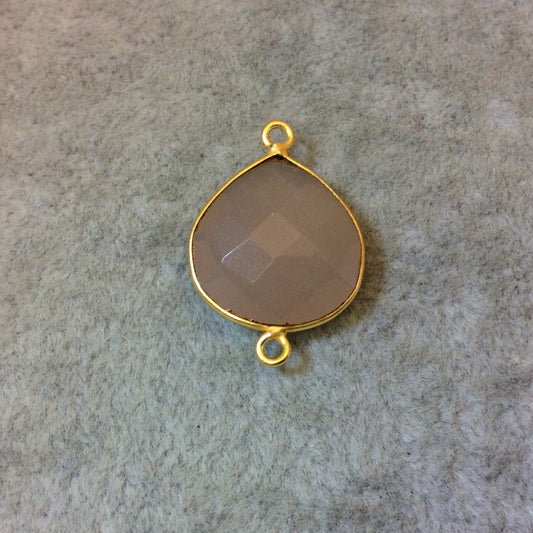 Gold Plated Faceted Nude Hydro (Lab Created) Chalcedony Heart/Teardrop Shaped Bezel Connector - Measuring 18mm x 18mm - Sold Individually