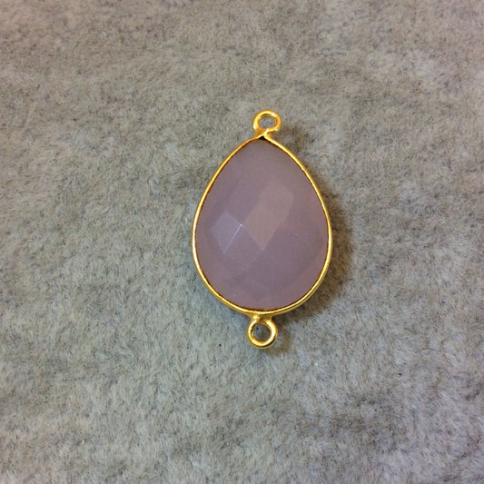 Gold Plated Faceted Nude Hydro (Lab Created) Chalcedony Pear/Teardrop Shaped Bezel Connector - Measuring 15mm x 20mm - Sold Individually