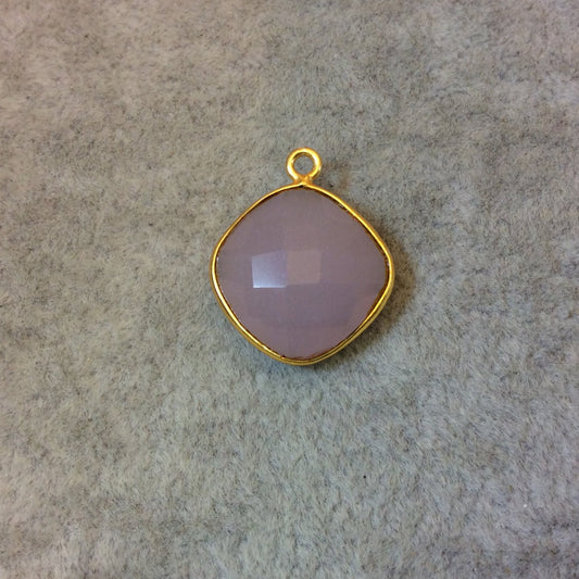 Gold Plated Faceted Nude Hydro (Lab Created) Chalcedony Diamond Shaped Bezel Pendant - Measuring 15mm x 15mm - Sold Individually