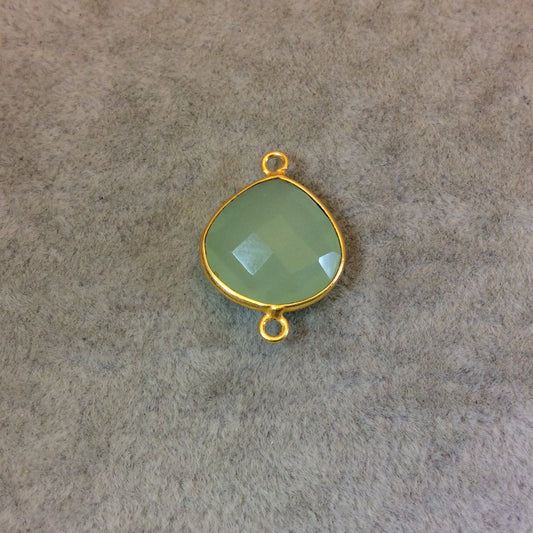 Gold Plated Faceted Pale Mint Hydro (Lab Created) Chalcedony Heart Shape Bezel Connector - Measuring 15mm x 15mm - Sold Individually