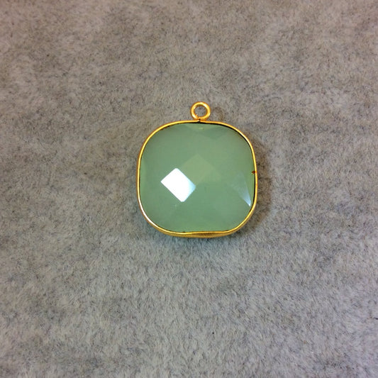 Gold Plated Faceted Pale Mint Hydro (Lab Created) Chalcedony Square Shaped Bezel Pendant - Measuring 18mm x 18mm - Sold Individually