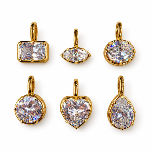 Gold-Plated Crystal Bezel Charms – 6 Shapes, Sold Individually