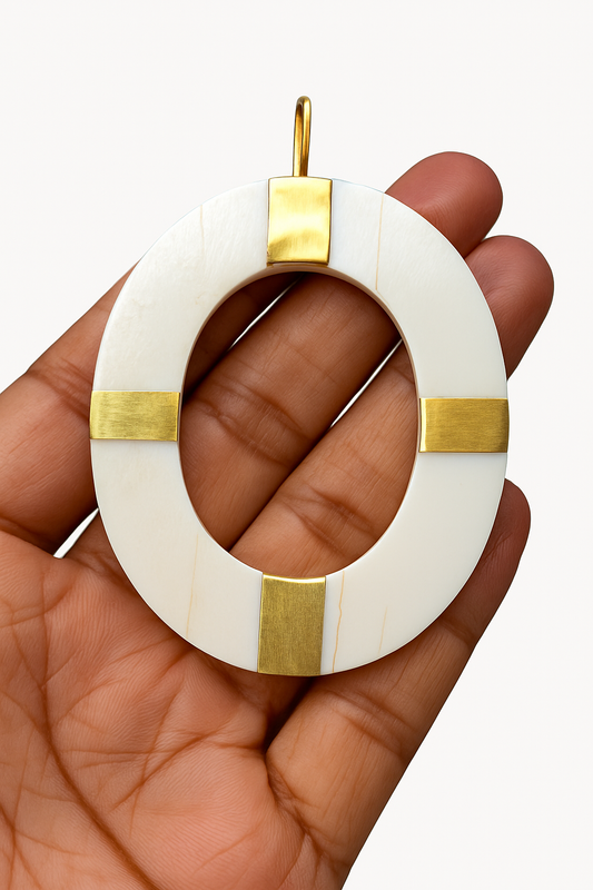 52x64mm Oval Bone and Brass Pendant – Large Statement Connector for Jewelry Making | Onlybeads