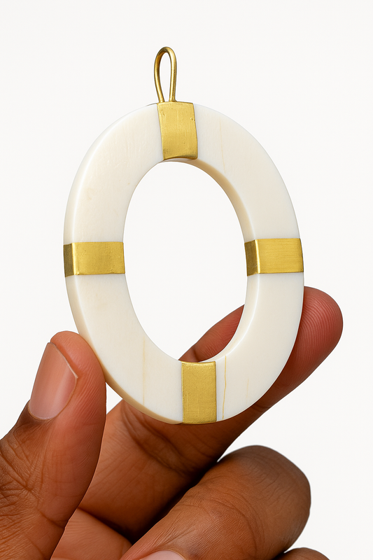 52x64mm Oval Bone and Brass Pendant – Large Statement Connector for Jewelry Making | Onlybeads