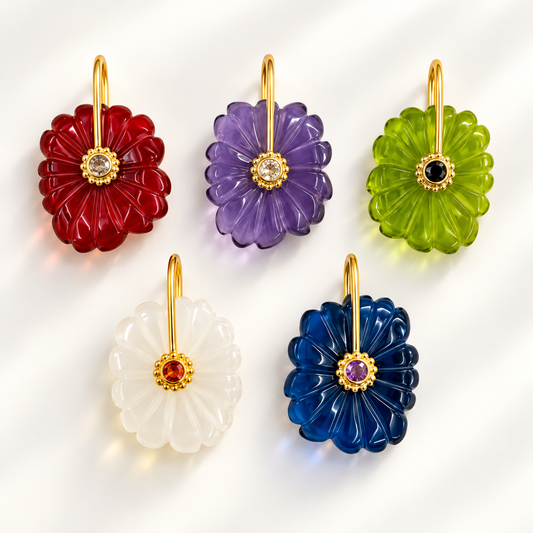 Carved Flower Pendants with CZ Centers – Gold Tone