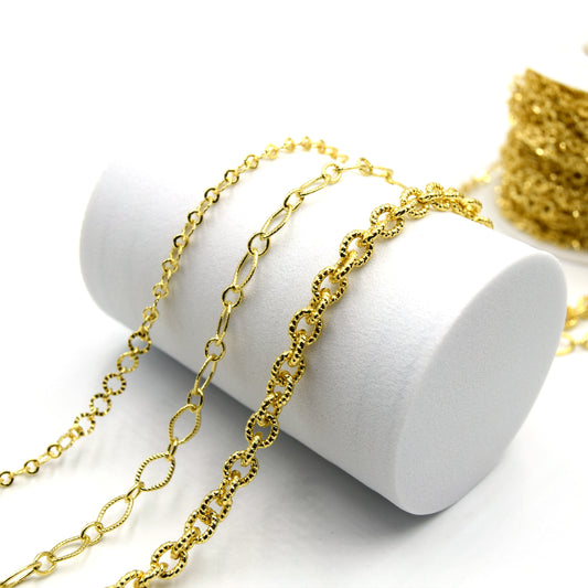 Textured Gold Plated Link Chain - 3 styles sold by the foot