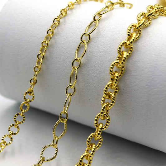 Textured Gold Plated Link Chain - 3 styles sold by the foot