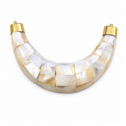 Extra Large White Abalone Shell Inlaid Double Ended U-Shaped White Acrylic Focal Pendant