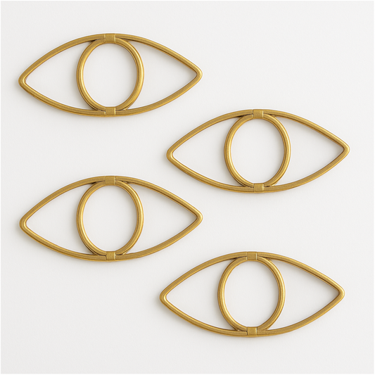 Evil Eye Findings | 4pcs Gold Plated Copper Components | 28 x 74mm | Brushed Open Design | Marquise Circle Shape for Jewelry Making