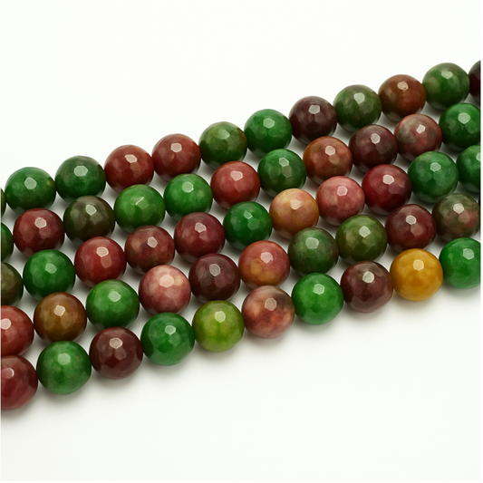 10mm Faceted Green & Ruby Dyed Jade Beads | Round Natural Gemstones with 1mm Holes | 14.5" Strand (Approx. 37 Beads) for Jewelry Making