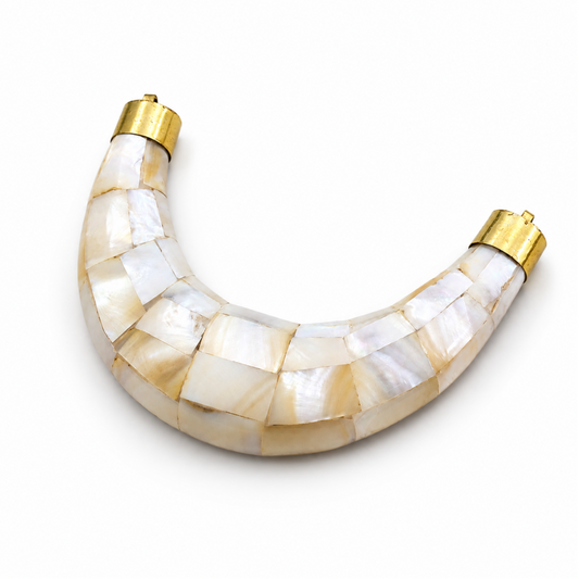 Extra Large White Abalone Shell Inlaid Double Ended U-Shaped White Acrylic Focal Pendant