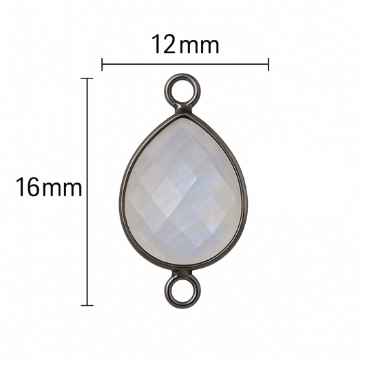 Moonstone Gunmetal Teardrop Bezel Connector – 12mm x 16mm, Faceted, Plated Copper