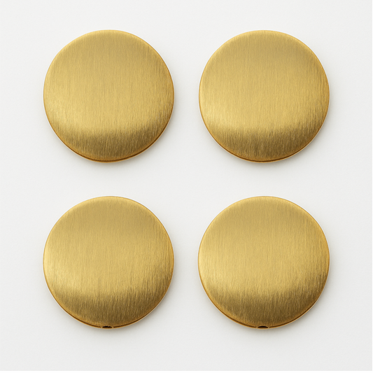 Gold Plated Brushed Finish Puffed Coin Brass Bead | 20mm Round Flat Disc Bead | Jewelry Making Supplies | Modern Minimalist Connector Charm