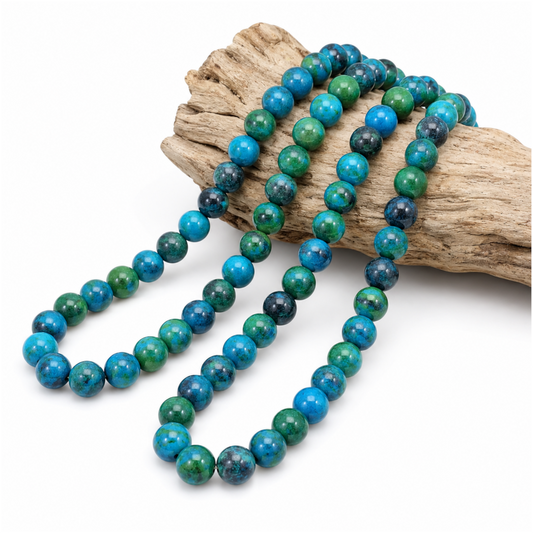 8mm Blue-Green Chrysocolla Beads: Glossy Round Gemstone Strand, Large Hole