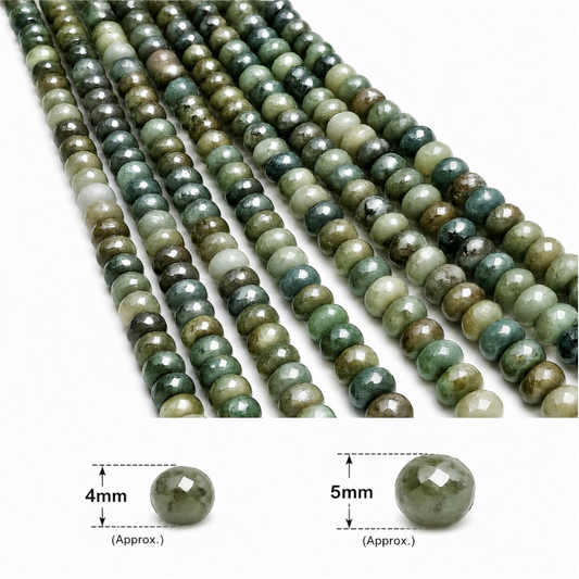 Emerald Faceted Rondelle Beads - 4-5mm Multi-Shade High-Quality Hand-Cut Semi-Precious Gemstone, 13" Strand (Approx. 113 Beads).