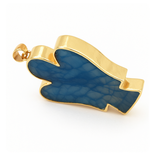 32mm x 42mm Gold Electroplated Deep Blue Mixed Agate Angel Shaped Pendant with Bail