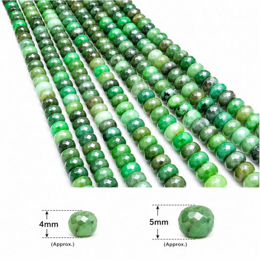 Emerald Faceted Rondelle Beads - 4-5mm Multi-Shade High-Quality Hand-Cut Semi-Precious Gemstone, 13" Strand (Approx. 113 Beads).
