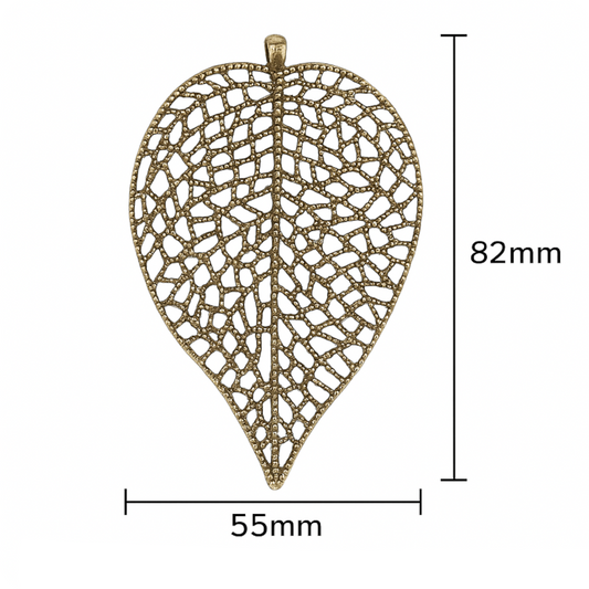 Oxidized Gold Leaf Pendant | 55x82mm Inlaid Focal Charm | Plated Copper Base | Statement Jewelry Making | Sold Individually