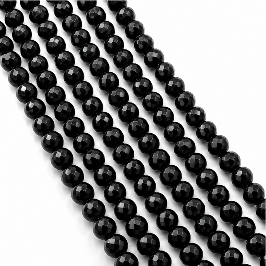 Black Agate Faceted Beads | Glossy Round Gemstone Beads | All Sizes Available