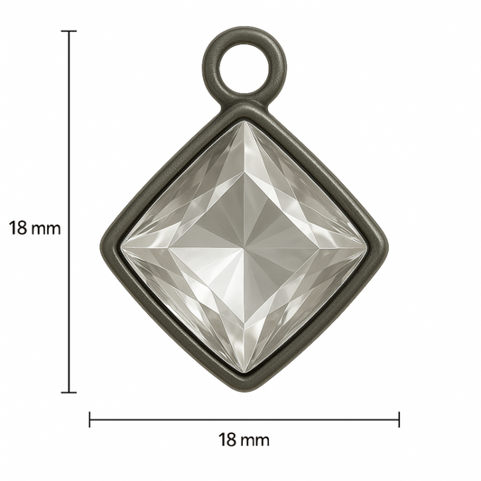 Gunmetal Plated Faceted Clear Hydro (Lab Created) Quartz Diamond Shaped Bezel Pendant - Measuring 18mm x 18mm - Sold Individually