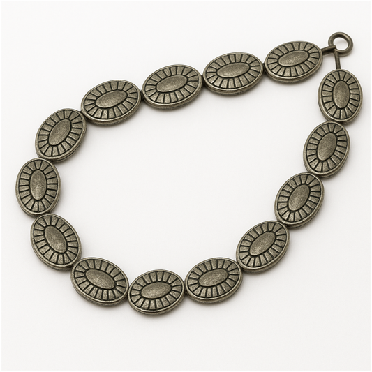 Silver Finish Concho Marquise Pattern Pewter Beads - 8" Strand (Approximately 14 Beads) - Measuring 7mm x 14mm, Approx. - 2mm Hole Size