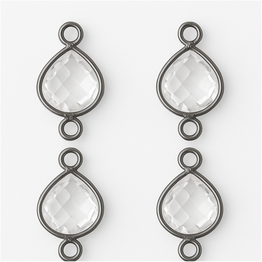 Clear Quartz Teardrop Connector| 8mm Gunmetal Bezel | Lab Created Hydro Quartz | Faceted Gemstone Link | Jewelry Making Supply