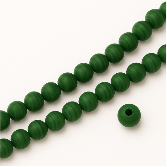 8mm Synthetic Malachite Matte Finish Round/Ball Shape Beads with 2.5mm Holes - 7.75" Strand (Approx. 25 Beads) - LARGE HOLE BEADS