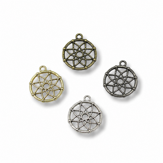 Plated Copper Round Flower Pendant with One Ring- Measuring 16mm x 16mm - Sold Individually, Chosen at Random
